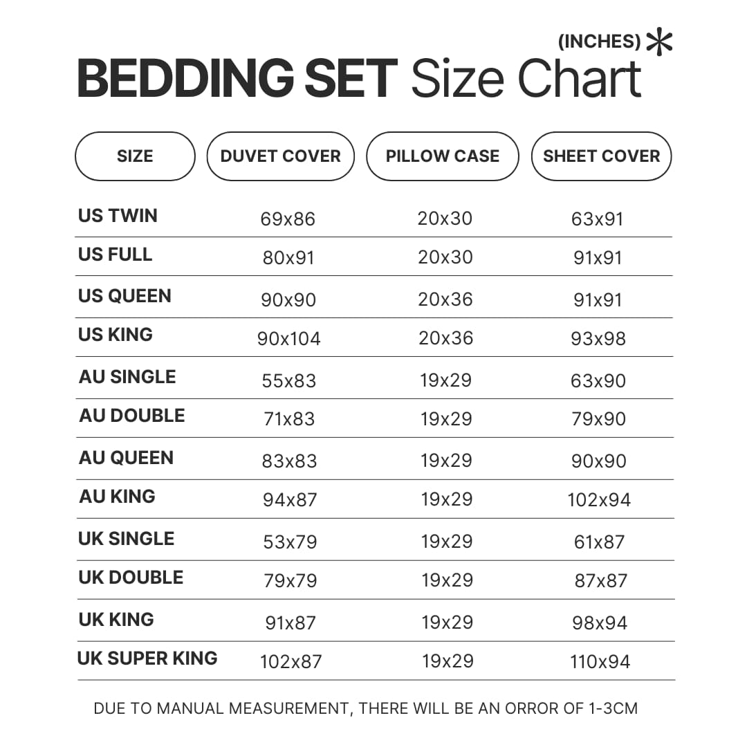 Beding Set Size Chart - Plants vs Zombies Merch