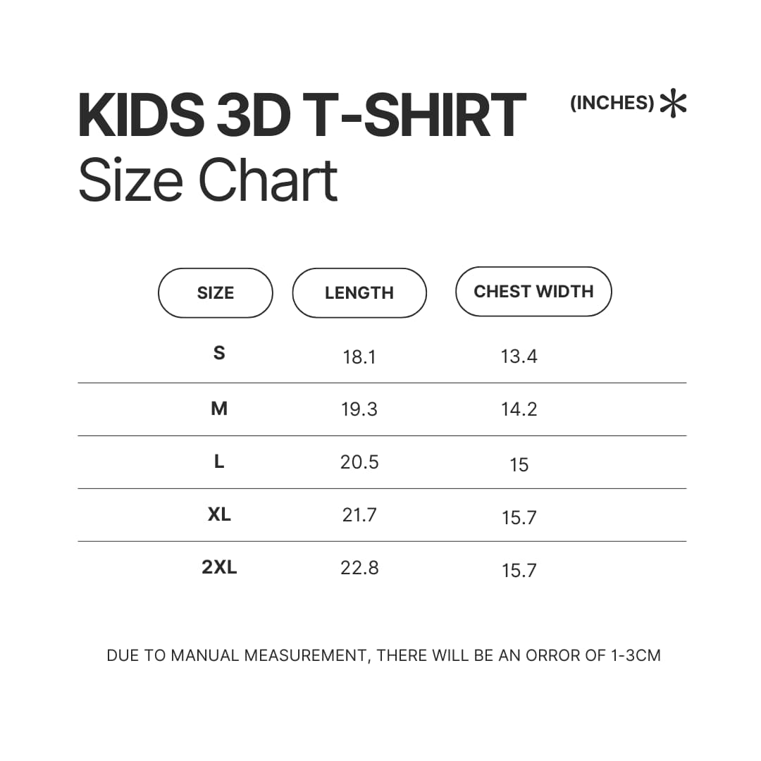 Kids 3D T shirt Size Chart - Plants vs Zombies Merch