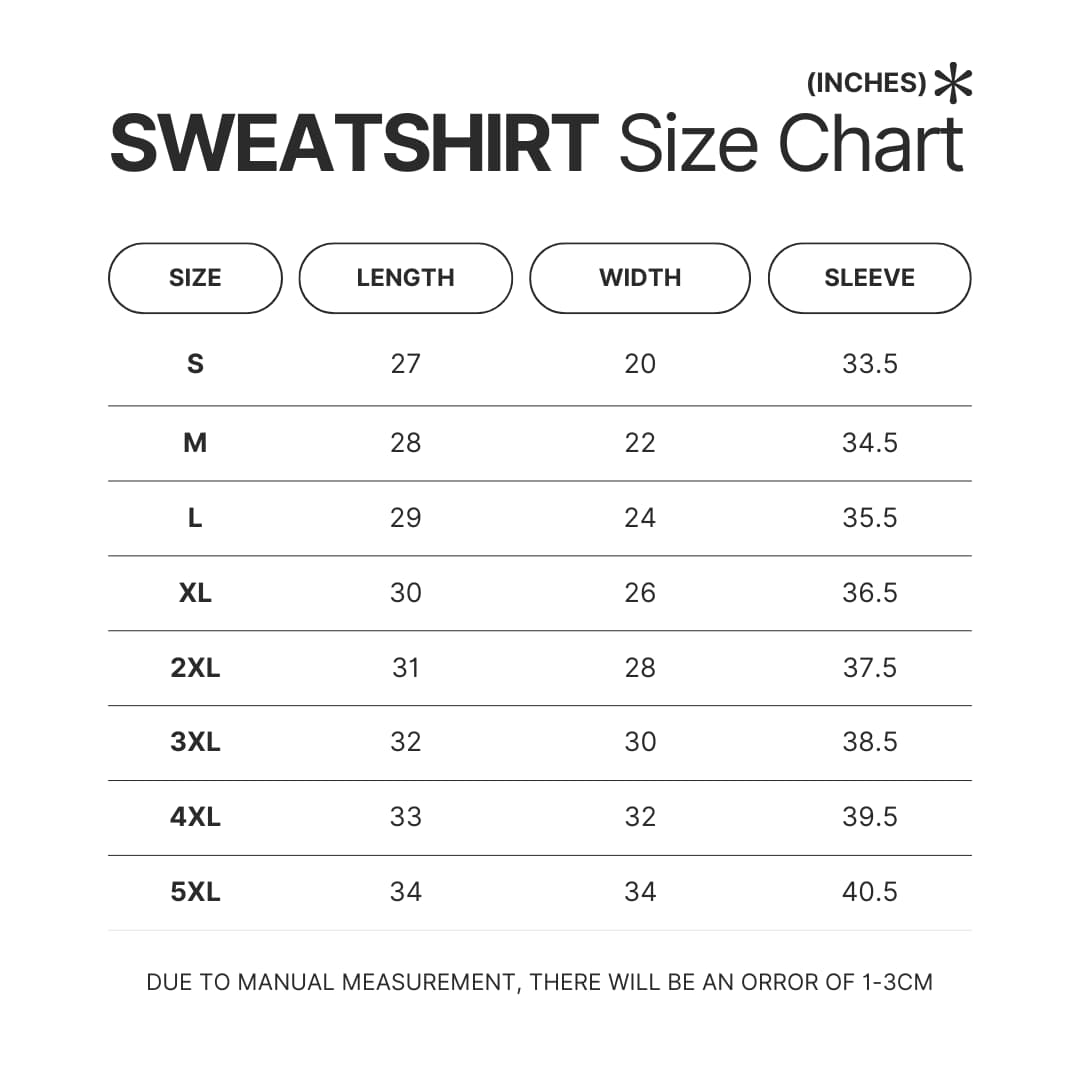 Sweatshirt Size Chart - Plants vs Zombies Merch