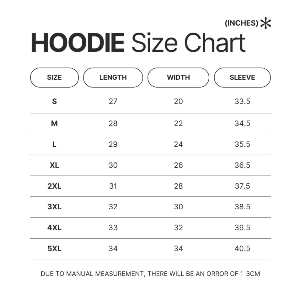 Hoodie Size Chart - Plants vs Zombies Merch